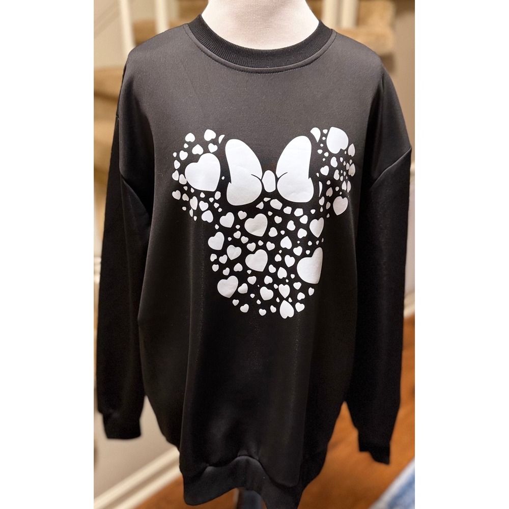 Disney Minnie Mouse Heart Silhouette Sweatshirt Black XXL Women Pullover Graphic